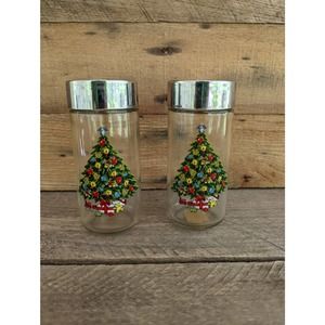 Vintage Action Industries Glass Christmas Tree Salt and Pepper Shakers
